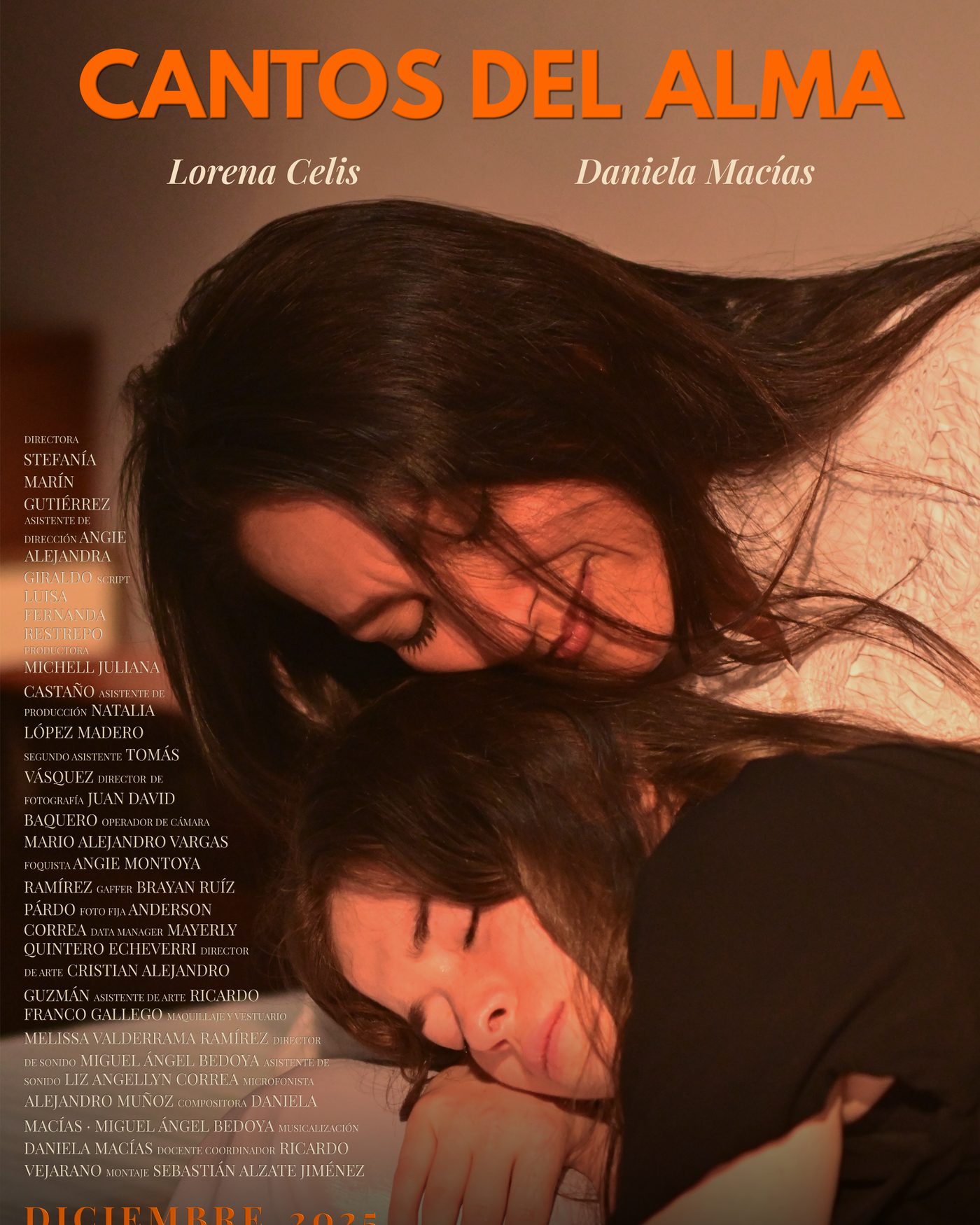 Póster del cortometraje Cantos del Alma, con el título y los créditos del equipo