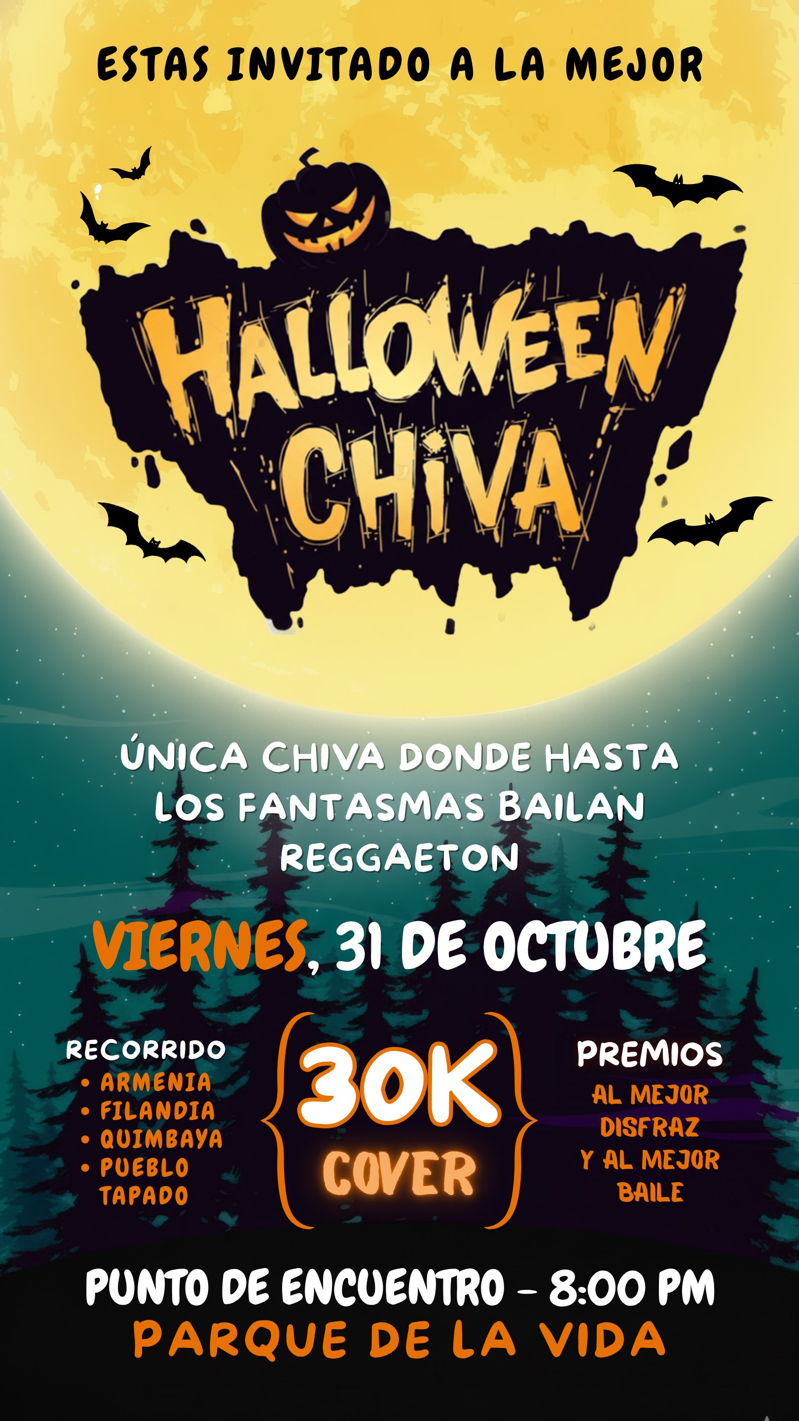 Flyer de Chiva Rumbera Halloween, variante 3: lockup alterno