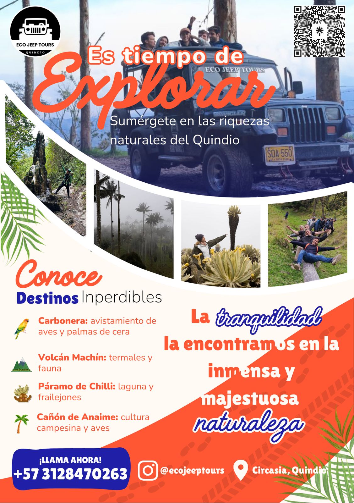 Volante de Eco Jeep Tours, reverso: «Quindío, una ocasión para celebrar»
