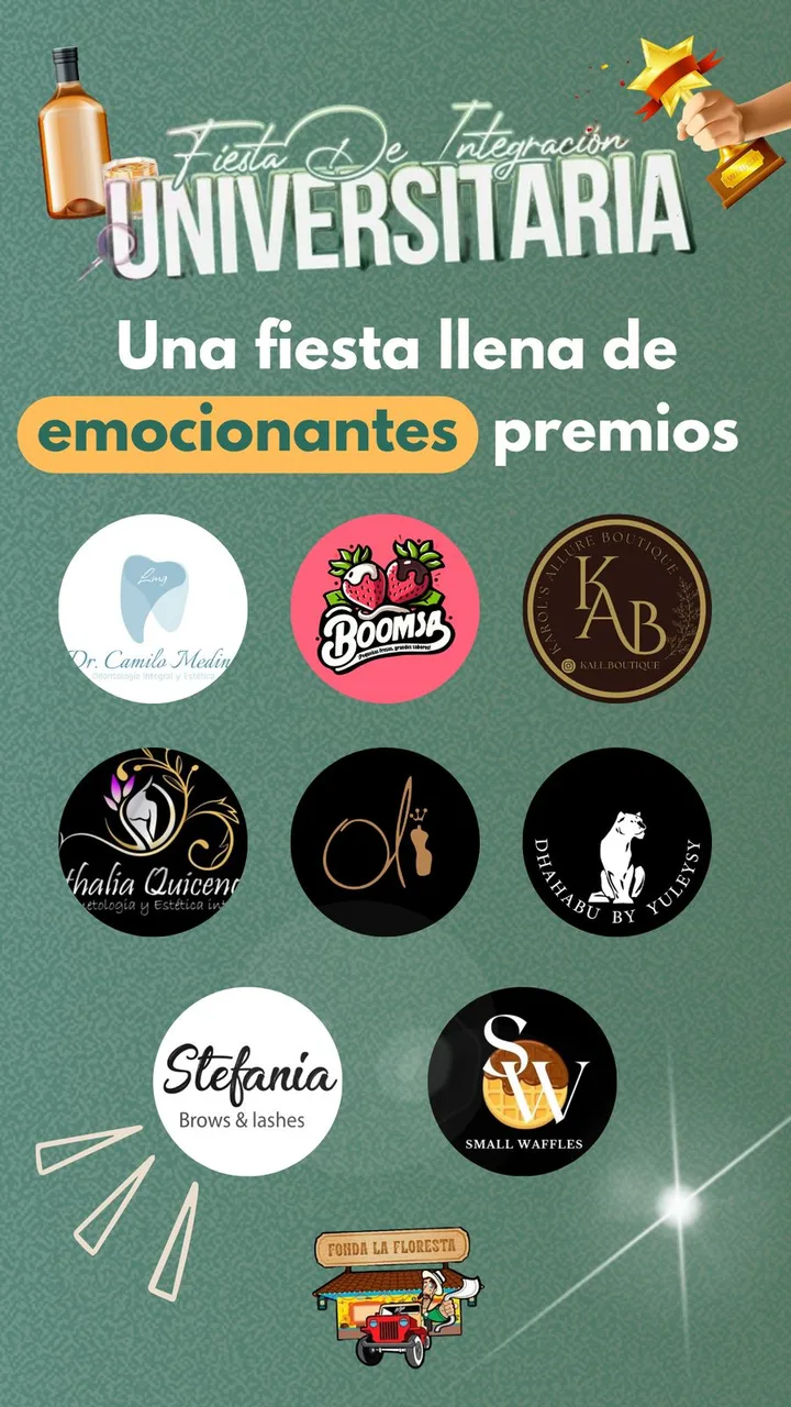 Pieza madre de la fiesta con el titular de premios y los logos de los patrocinadores